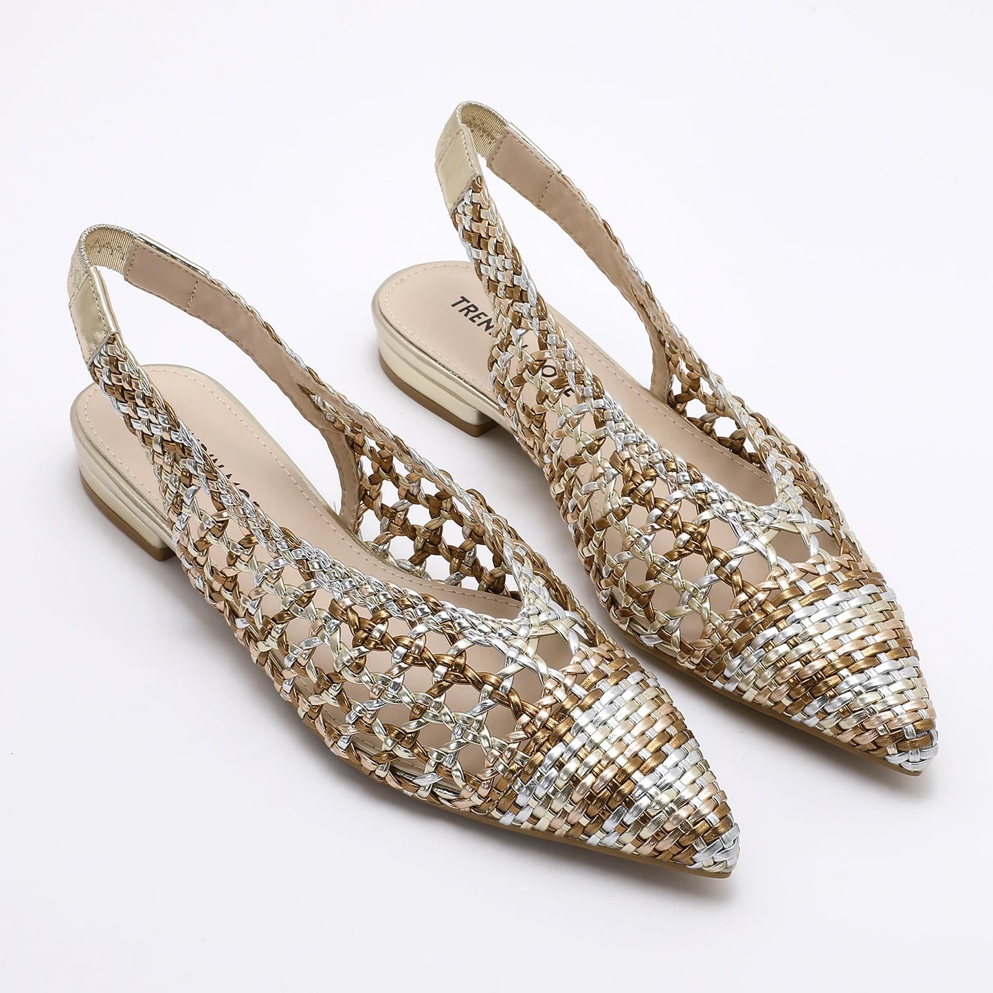 Trendy Women Braided Pointed Toe Slingback Fashion Flat Bottom Elastic Backstrap Sandals