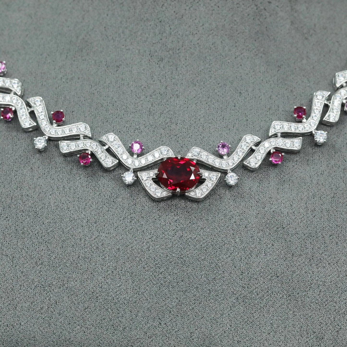 Vintage 100% 925 Sterling Silver Lab Sapphire & Ruby Gemstone Cocktail Necklace – Fine Jewelry Anniversary Gift