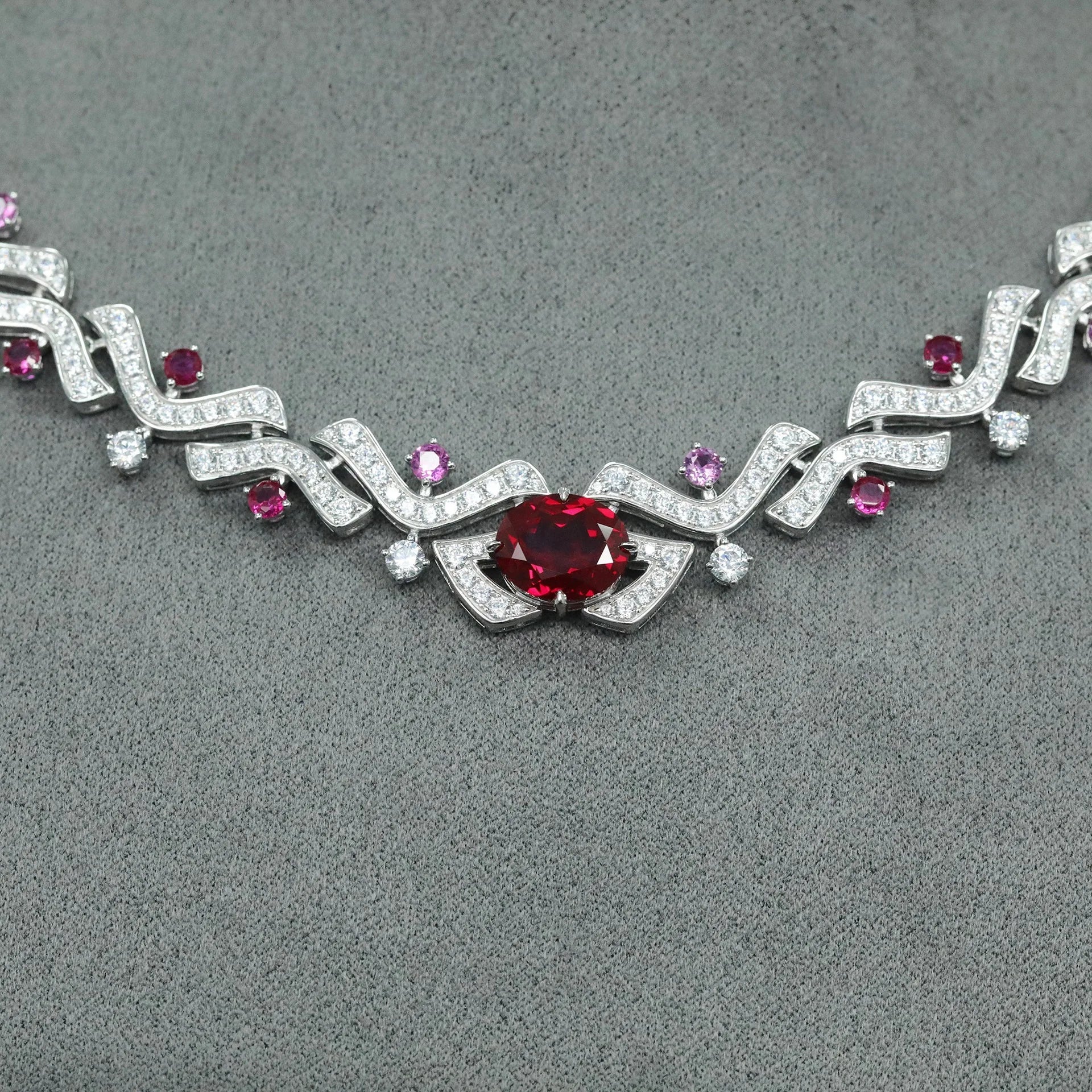 Vintage 100% 925 Sterling Silver Lab Sapphire & Ruby Gemstone Cocktail Necklace – Fine Jewelry Anniversary Gift