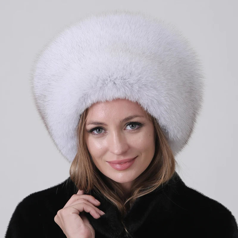 Winter Women's Fluffy Warm Round Hat – Natural Real Fox Fur Bomber Hat