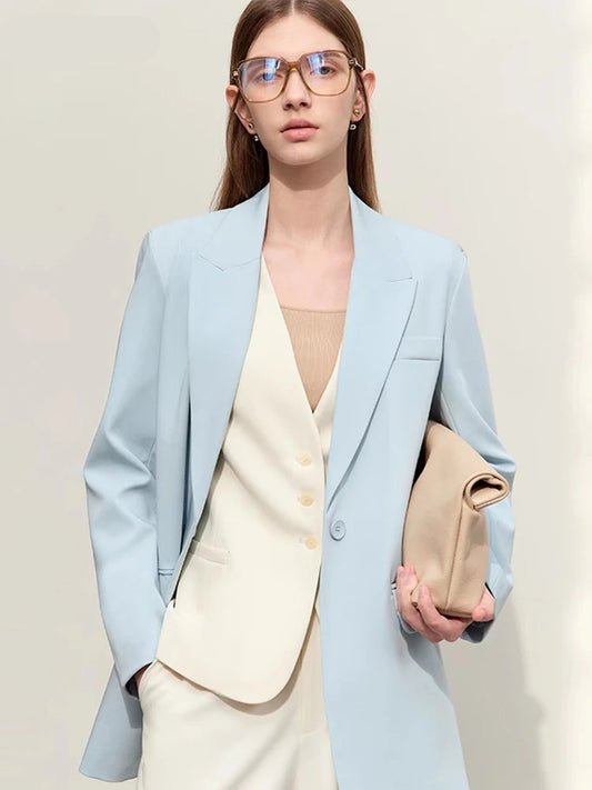 Minimalist Women's Blazer  -  Spring Collection Loose Office Jacket, Elegant Solid Color Coat for Women - HER SHOP