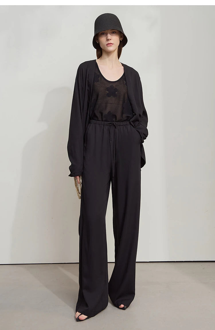 Women’s Solid Drawstring Wide Leg Pants – Casual Loose Full-Length Trousers New Fashion