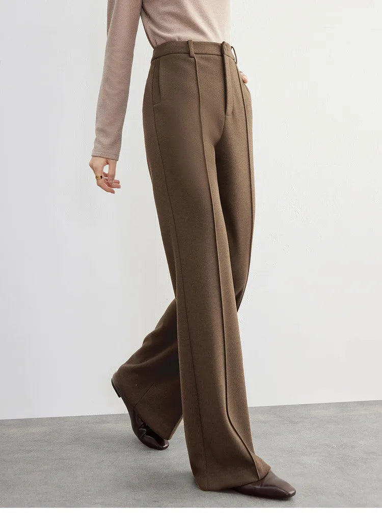 High Waist Wool Blend Flare Pants – Warm Winter Office Trousers for Women