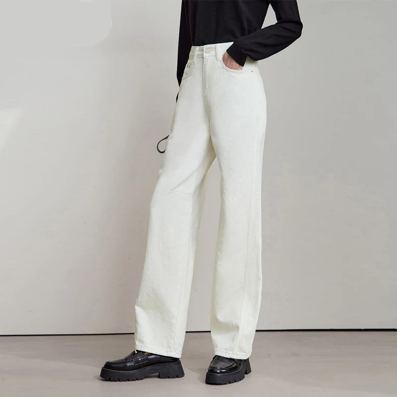 Minimalist Pure Cotton Denim Pants – Retro Casual Office Jeans for Women