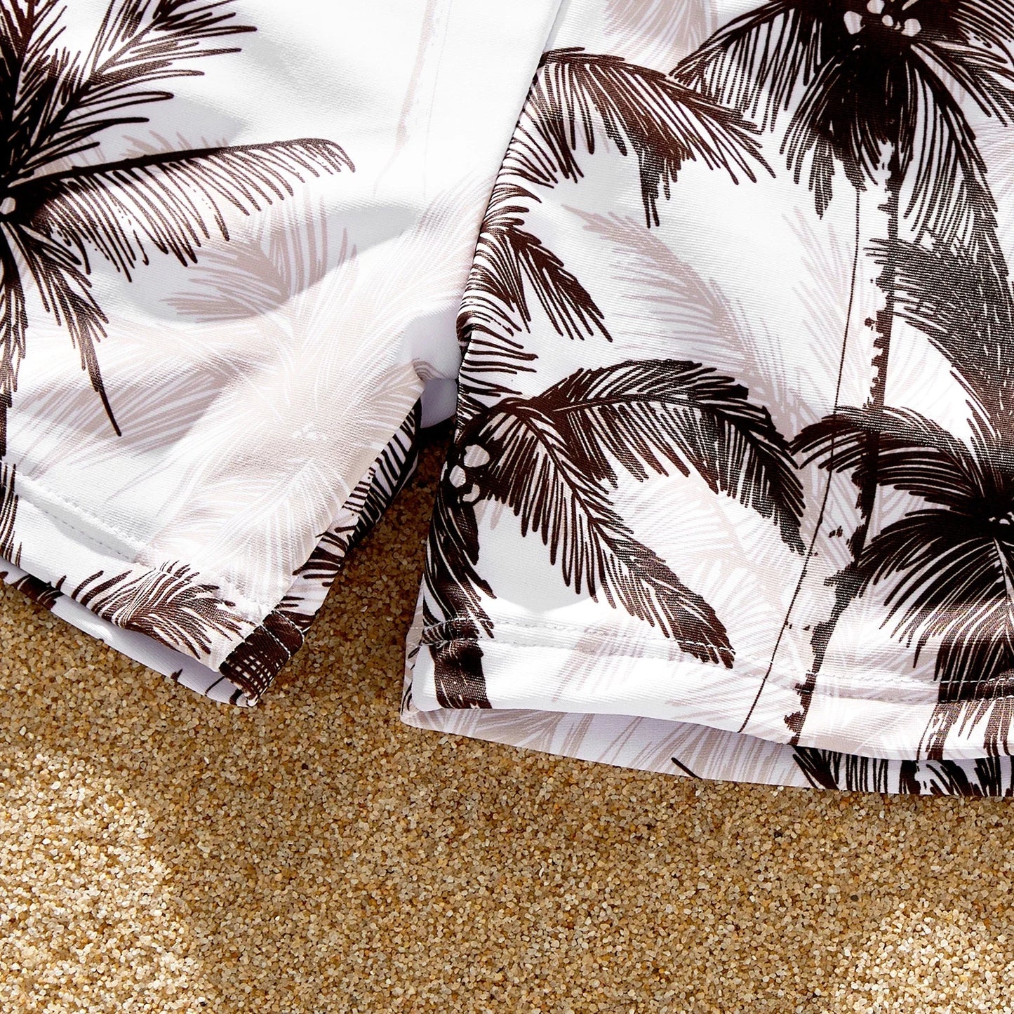 Family Matching Coconut Tree Print Swimwear – Ruched One-Piece Swimsuit & Swim Trunks Beach Set