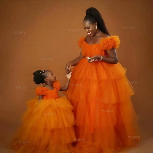 Fluffy Tulle Maternity Prom Dress - Ruffled Gown for Photoshoot & Mother-Kids Party - HER SHOP