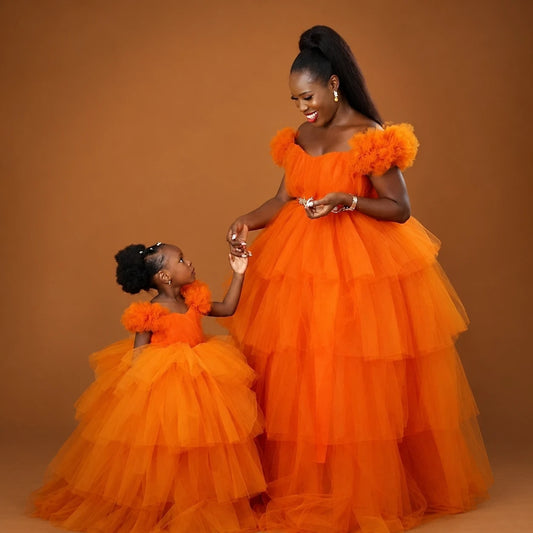 Fluffy Tulle Maternity Prom Dress - Ruffled Gown for Photoshoot & Mother-Kids Party - HER SHOP®