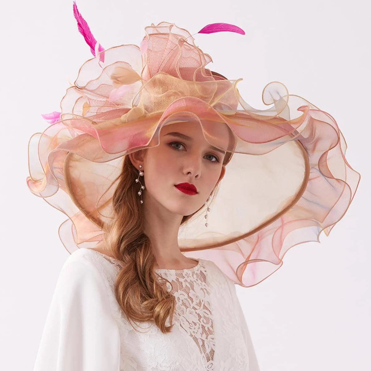 Organza Kentucky Derby Fascinators Hat For Women Ladies Wide Brim Flowers Elegant Wedding Bride Church Party Fedoras Sun Hats