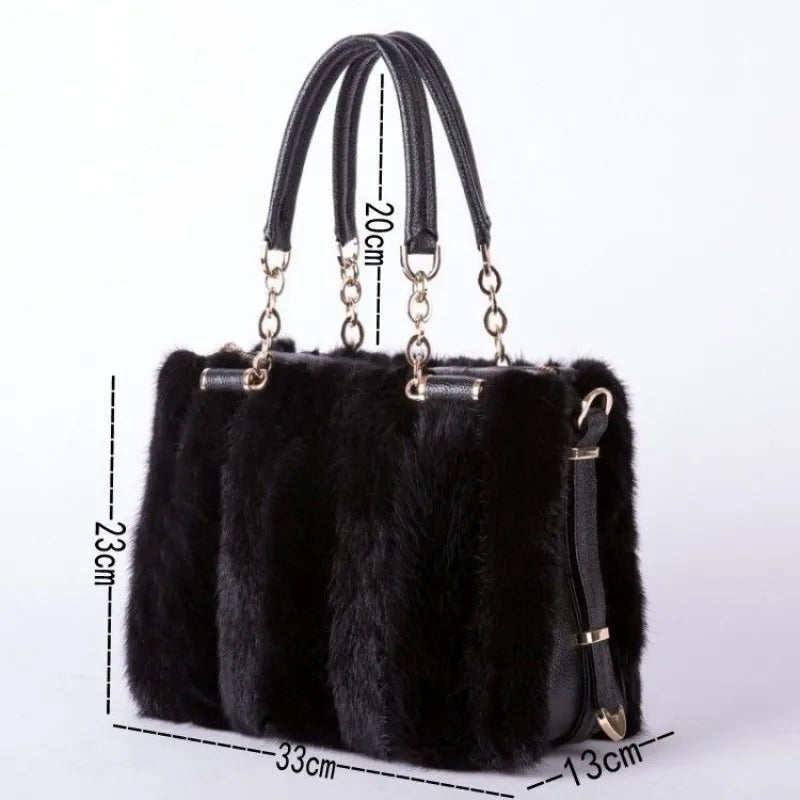 Fur Crossbody Handbag for Women, Female Phone Shoulder Bag, Girls' Wallet, Geometric Mink Fur Handbag, Winter