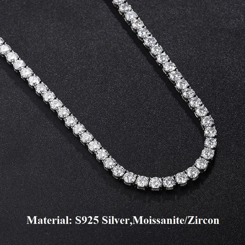 Luxury Moissanite Tennis Necklace – S925 Sterling Silver, GRA Certified, Unisex Hip-Hop Chain, Fine Jewelry Gift for Women