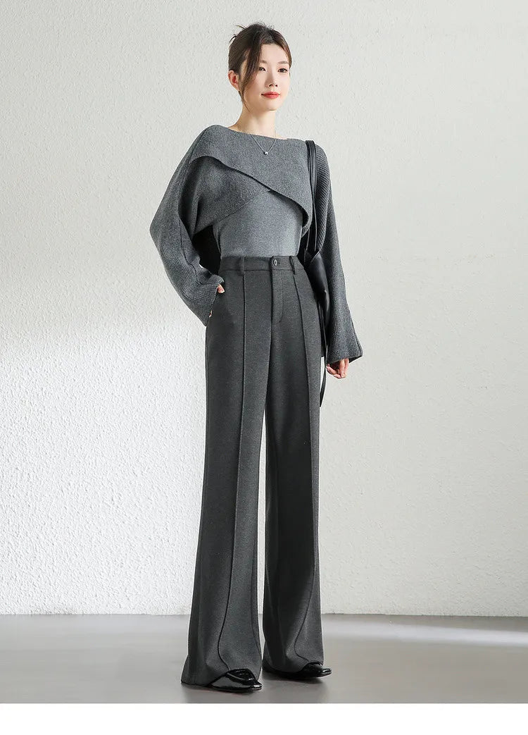 High Waist Wool Blend Flare Pants – Warm Winter Office Trousers for Women