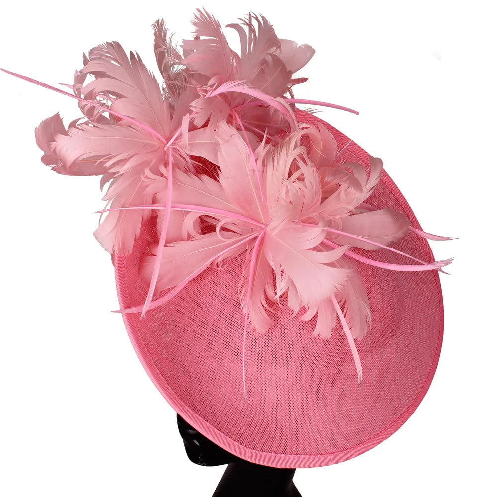 Elegant Floral Feather Fascinator Hat  -  Women's Derby & Wedding Formal Headpiece with Headband