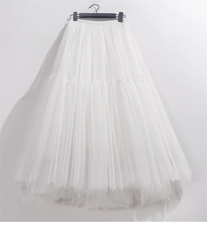 Elegant High Waist Tulle Skirt – Solid Color A-Line Mesh Tutu Skirt for Women