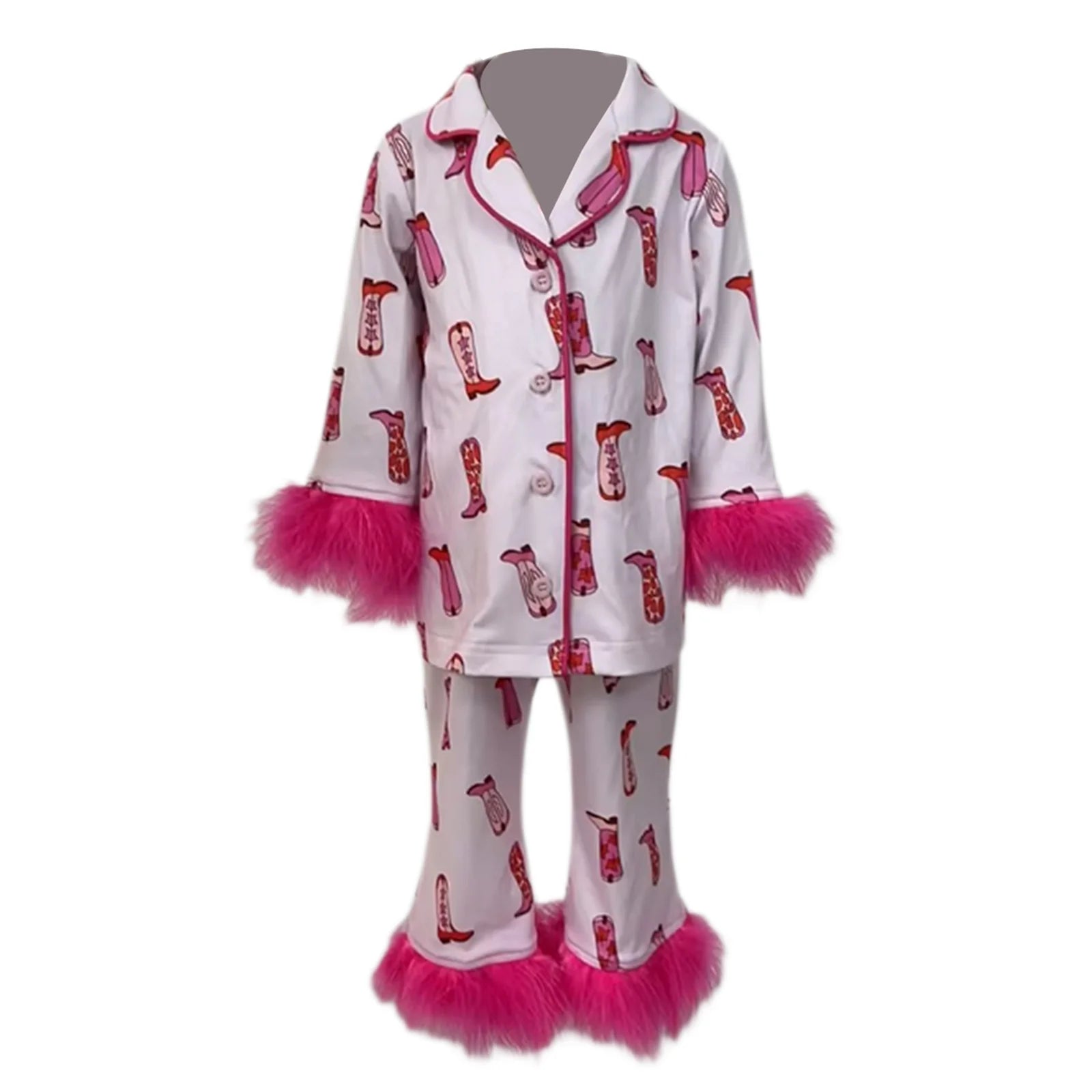 Christmas Mom and Me Matching Cowgirl Pajamas Set — Boot Print Long Sleeve Top & Pants Family Loungewear