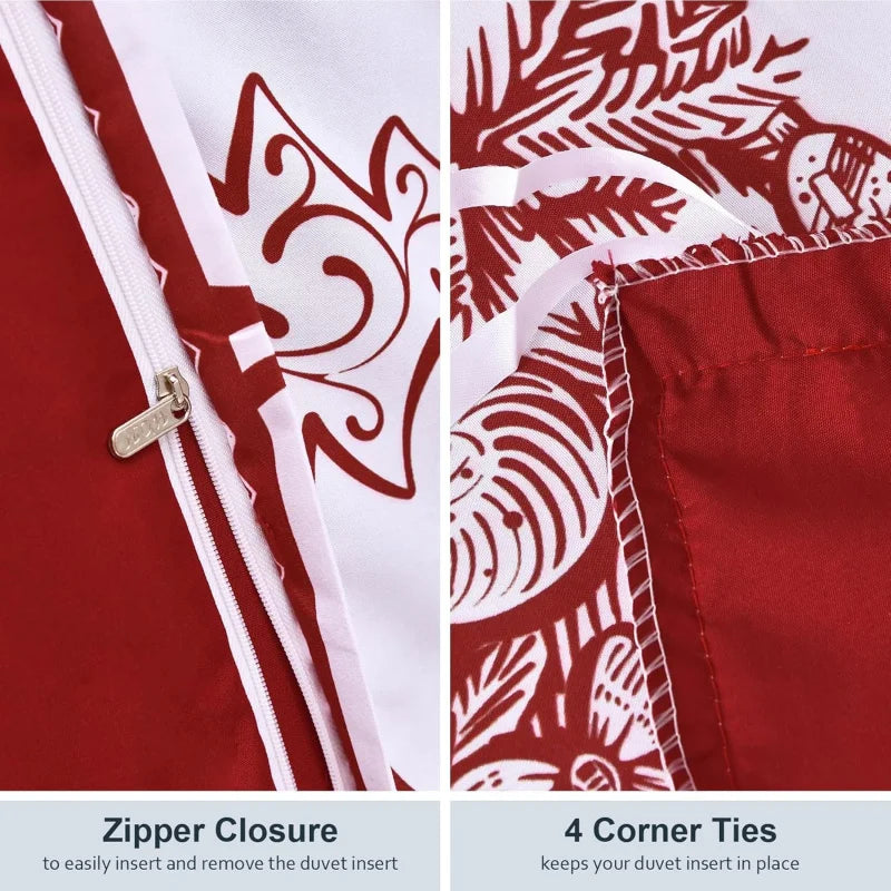 Christmas Tree & Deer Bedding Set – 3-Piece Ultra-Fine Microfiber Duvet Cover with 2 Pillowcases