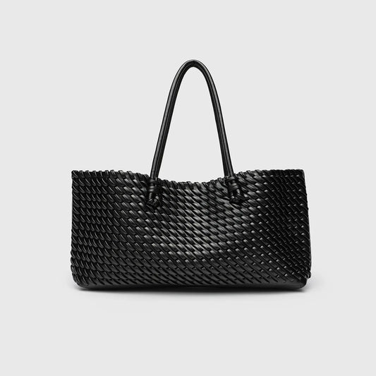 2025 New Women's Large Capacity Shopping Bag Tote Basket Woven Single Shoulder Fashion High End Handbag PU Leather Crossbody - HER SHOP