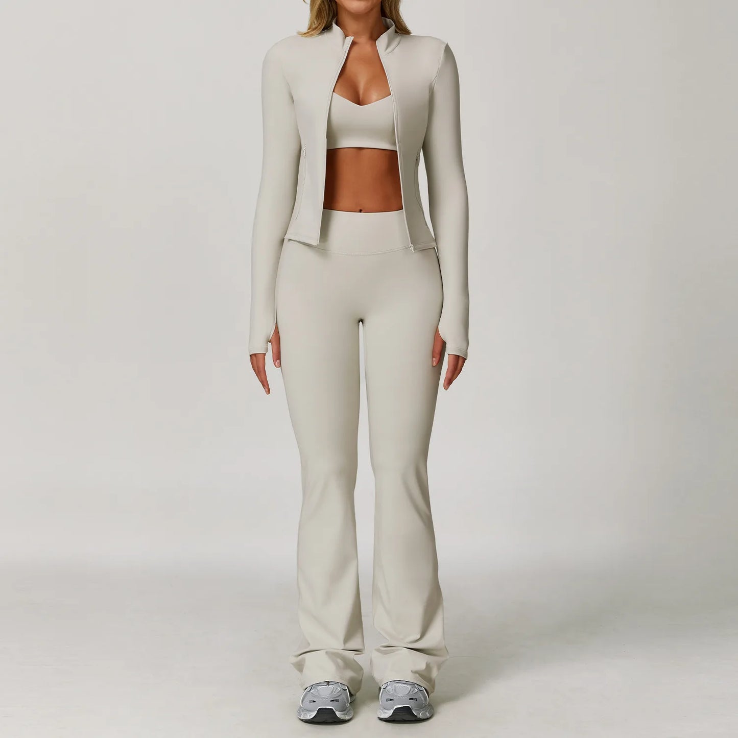 3 Pieces Sports Set Slim Fit Quick Dry Yoga Workout Jacket Breathable Casual Top High Waisted Push Up Fitness Clothes Female