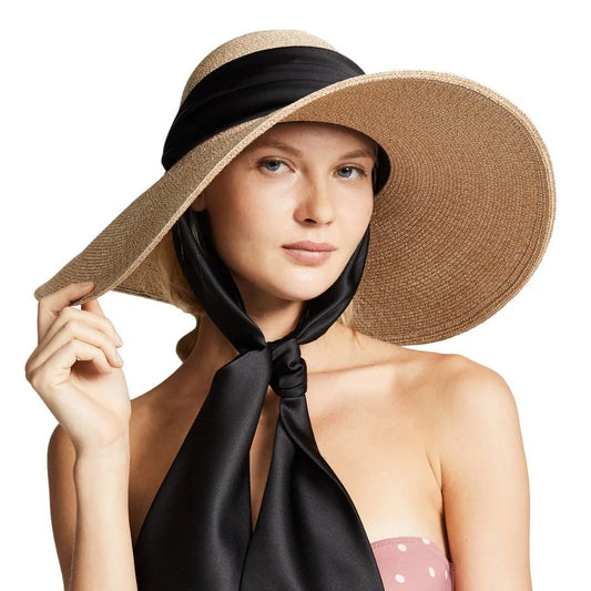 New Fashion Casual Wide Strap Dome Straw Hat for Women Wide Brim Beach Hat - HER SHOP®