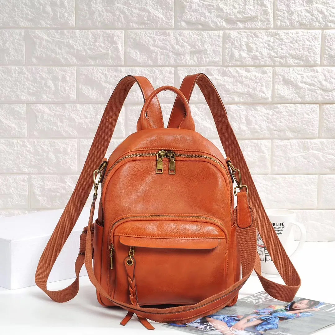 Highend Vintage A4 Coffee Yellow Brown Black Full Grain Genuine Leather Women Backpack Cowhide Girl Travel Bag