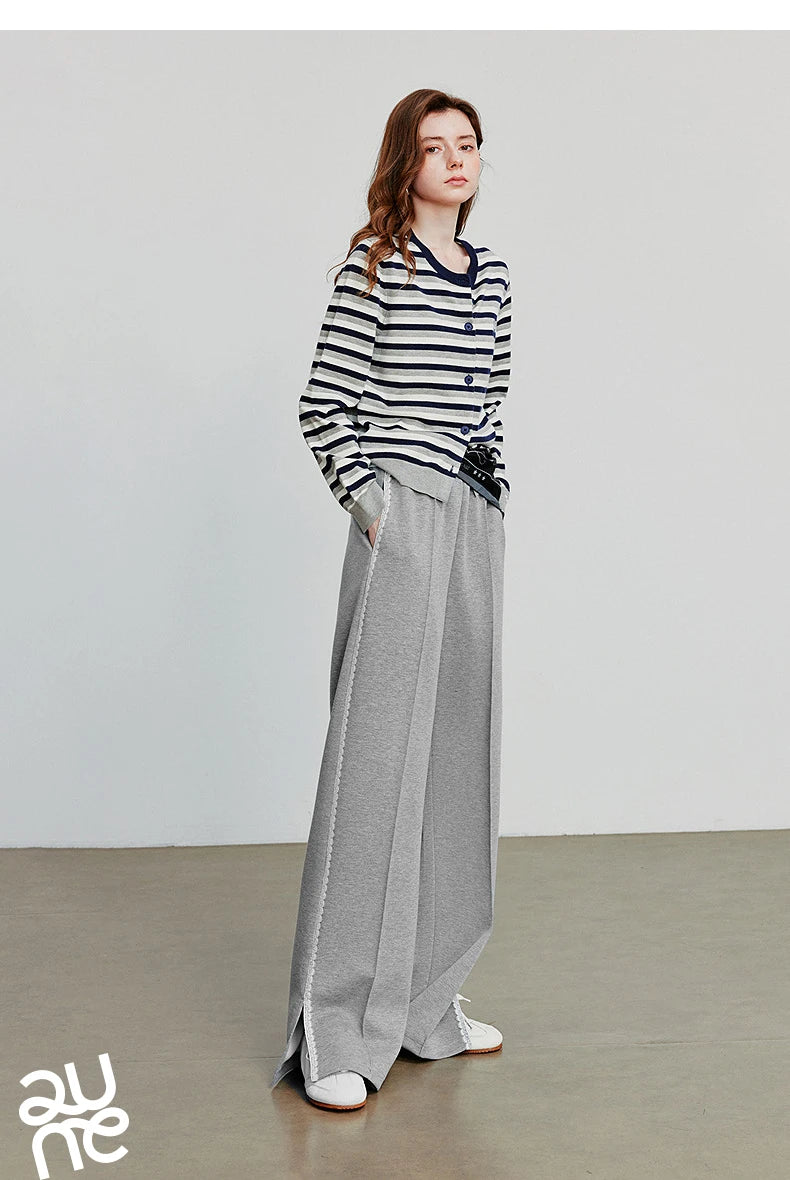 Casual Knit Straight Pants – Elastic Waist Autumn Trousers for Women