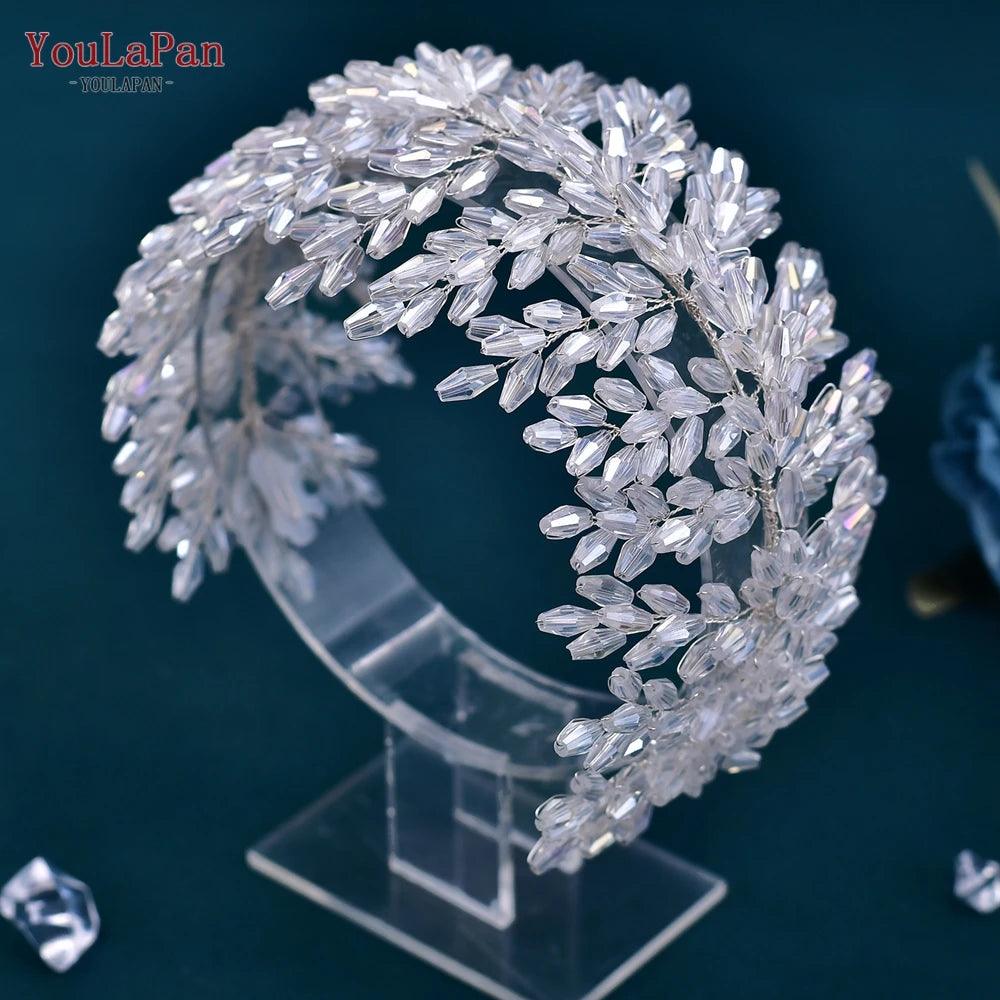 Crystal Wedding Headband | Floral Bridal Headpiece | Bride Tiara Hair Accessories for Wedding & Party