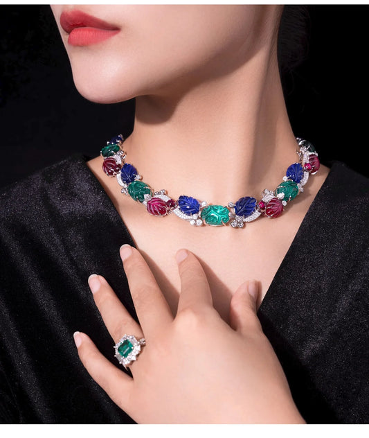 Colorful necklace with floral designs on a White background, featuring the brand 'KQDANCE'. - HER SHOP