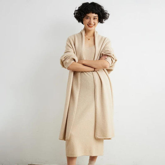 Hot Sale Autumn/Winter 100% Cashmere Cardigan – Women€™s Long, Loose-Fit Solid Color Soft Knitted Sweater, Large Size - HER SHOP