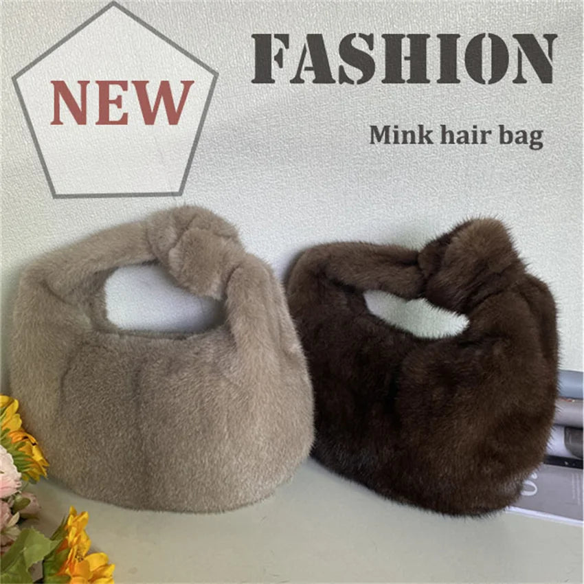 Luxury Real Mink Fur Handbag – Women’s Leather Party & Evening Bag