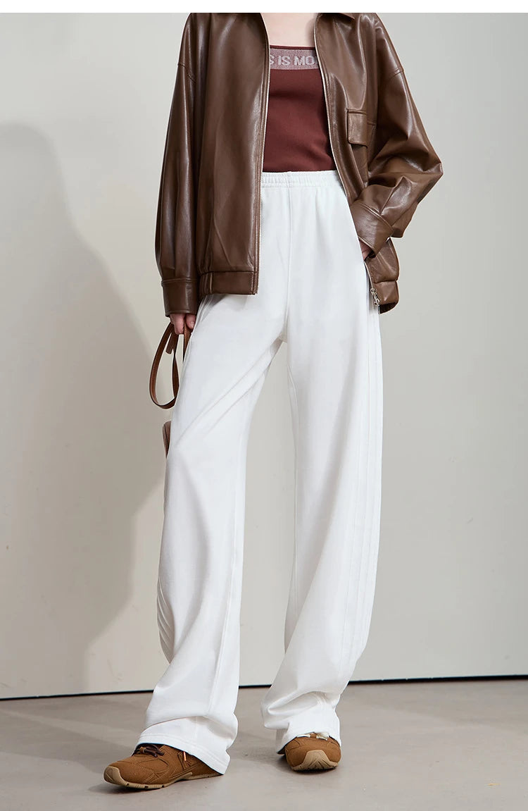 Minimalist Cotton Knit Wide Leg Pants – Loose Casual Trousers for Women