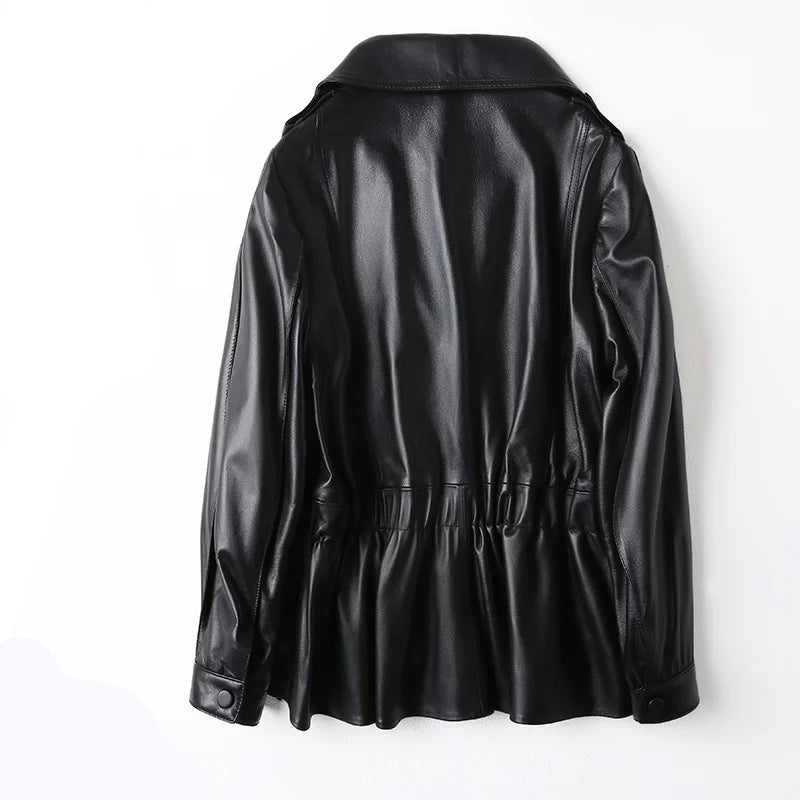 Top Layer Sheepskin Spring AutumnKorean Style Suit Collar Short Women's Genuine Leather Jacket Женская Кожаная Куртка