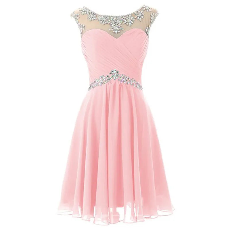 Yellow Chiffon Beaded Crystal Cocktail / Homecoming Dresses