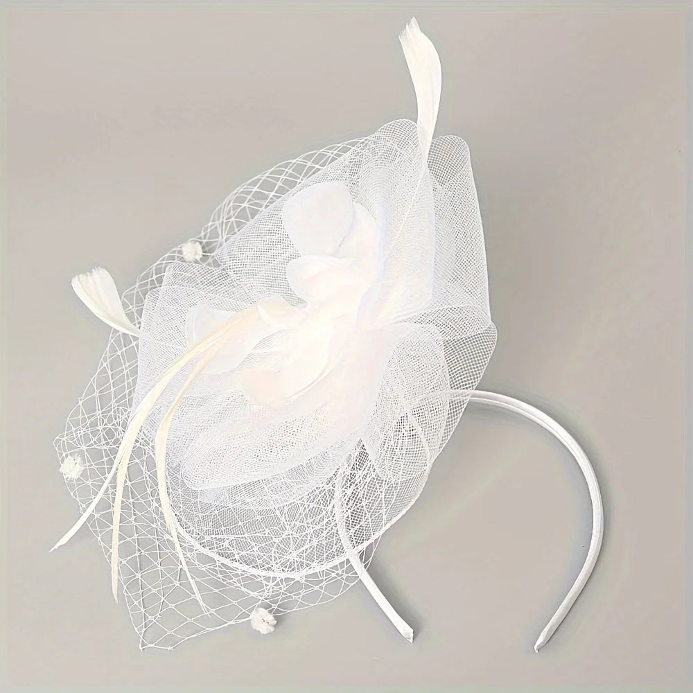 Fascinator Hat for Women  -  Elegant Tea Party & Derby Pillbox with Flower Mesh for Bridal Weddings