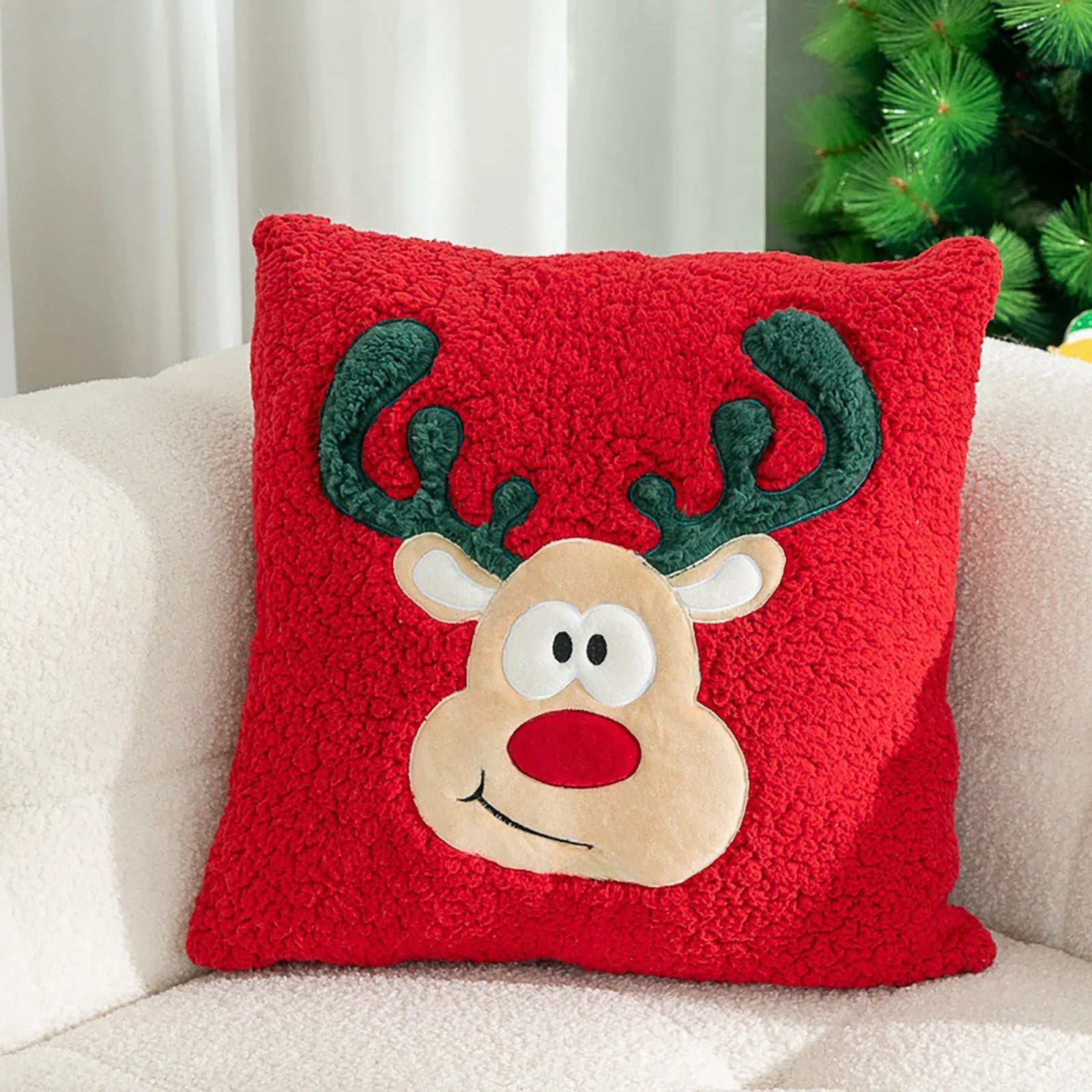 Santa Claus Christmas Pillow Cover Decorative Cartoon Printed & Embroidered Cushion for Sofa, Bed, or Holiday Home Décor