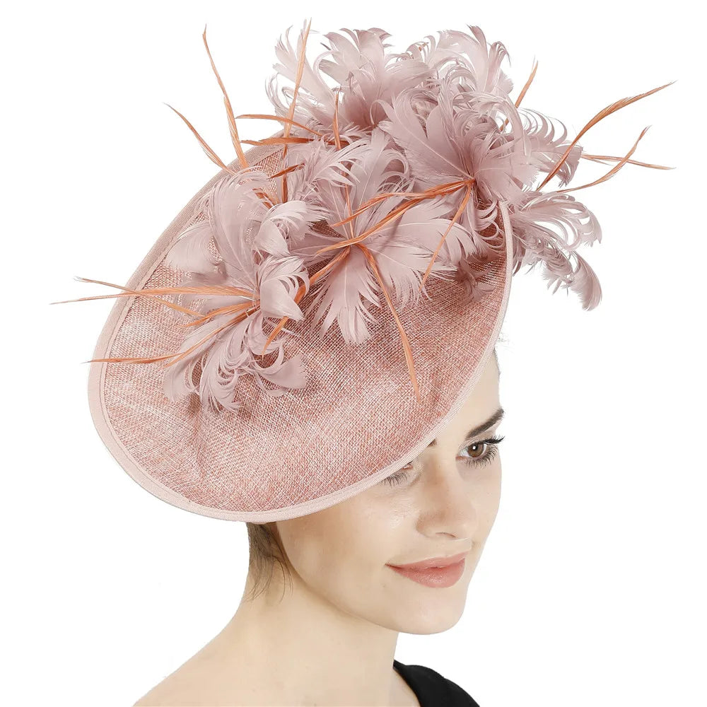 Elegant Floral Feather Fascinator Hat  -  Women's Derby & Wedding Formal Headpiece with Headband