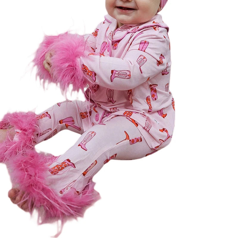 Christmas Mom and Me Matching Cowgirl Pajamas Set — Boot Print Long Sleeve Top & Pants Family Loungewear