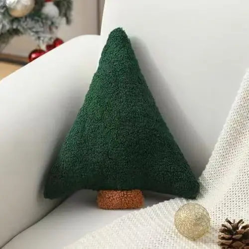 Christmas Tree Plush Pillow Festive Holiday Throw Cushion for Sofa or Bed, Soft Xmas Décor & Cute Gift for Kids, Green/Red