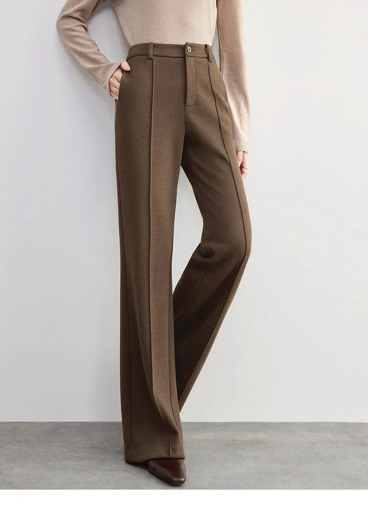 High Waist Wool Blend Flare Pants – Warm Winter Office Trousers for Women