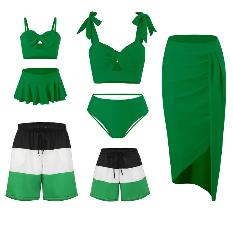 Leaf Print Swimwear Family Matching Outfits Look Mother Daughter Bikini Swimsuits Mommy and Me Clothes Dad Son Swimming Trunks