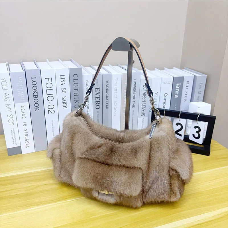 Luxury Real Mink Fur Crossbody Handbag – Designer Imported Pure Fur Purse for Women