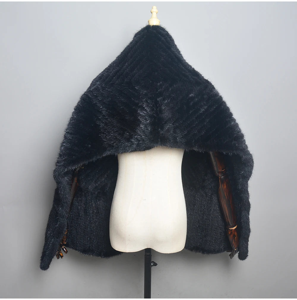Luxury Real Mink Fur Shawl – 100% Natural Mink Fur Scarf & Poncho for Women