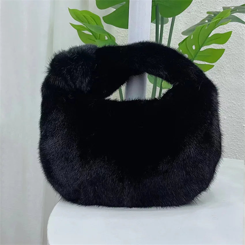 Luxury Real Mink Fur Handbag – Women’s Leather Party & Evening Bag