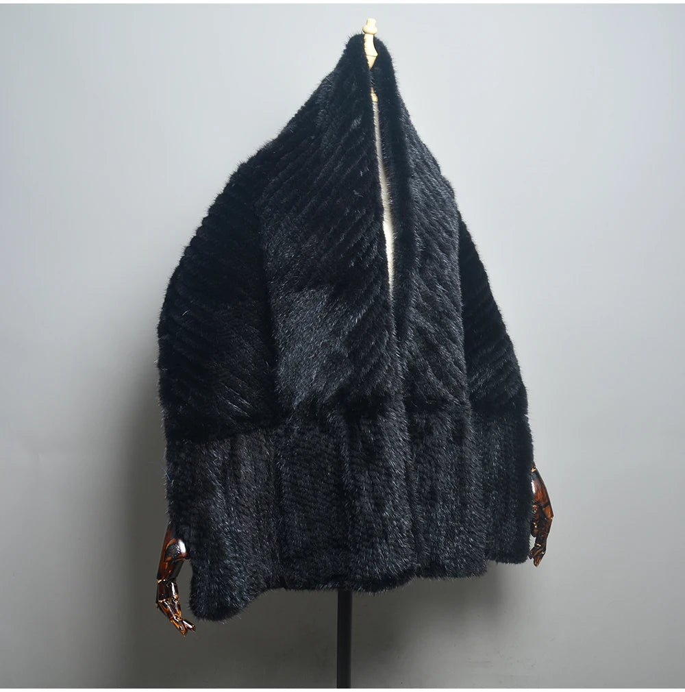 Luxury Real Mink Fur Shawl – 100% Natural Mink Fur Scarf & Poncho for Women
