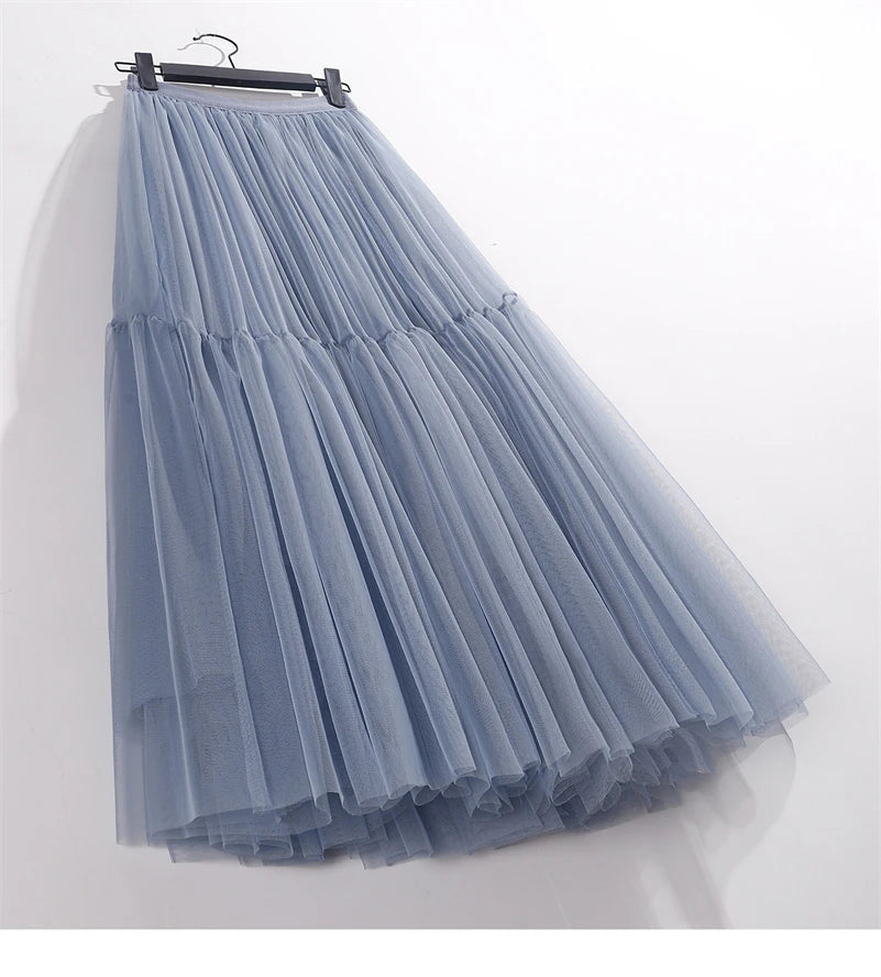 Elegant High Waist Tulle Skirt – Solid Color A-Line Mesh Tutu Skirt for Women