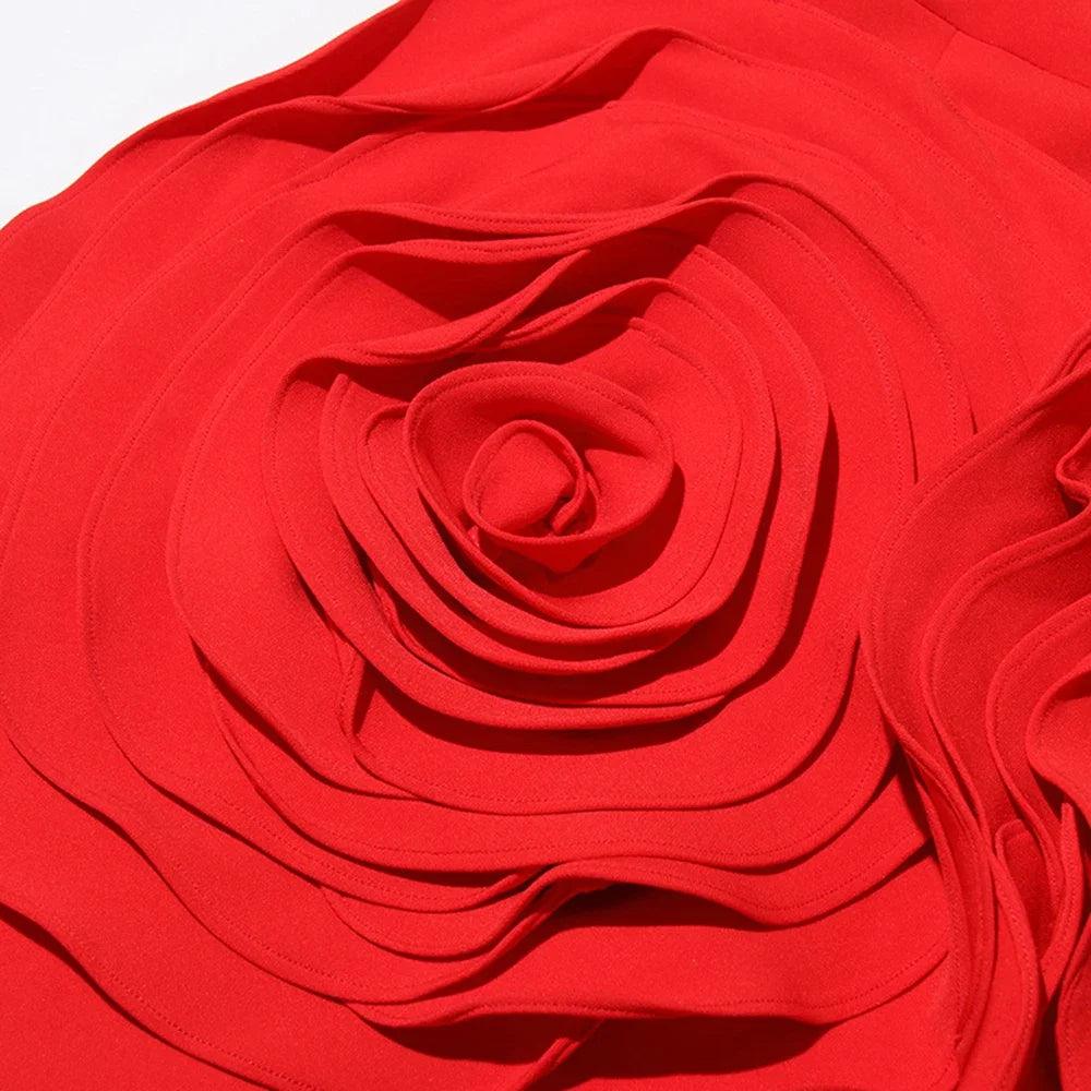 Red Strapless Mini Dress for Women - Sexy, Tight, 3D Flower Embellishment, Summer 2024 - Elegant Celebrity Party Dress