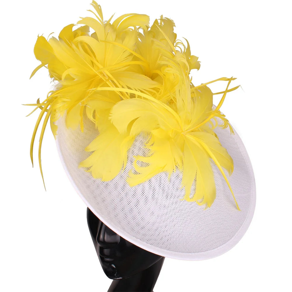 Elegant Floral Feather Fascinator Hat  -  Women's Derby & Wedding Formal Headpiece with Headband