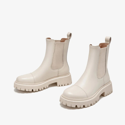 White chunky boots on a white background with 'BEAU TODAY' branding. - HER SHOP