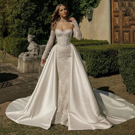 Sexy A-line Mermaid Lace Appliqués Wedding Dress - HER SHOP