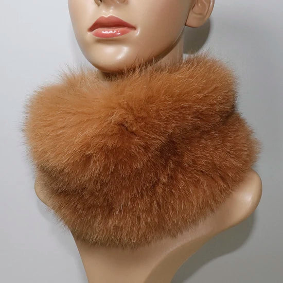 Women's Real Fox Fur Ring Scarf & Headband– Luxury Winter Neck Warmer Muffler, 100% Natural Fur with Good Elastic