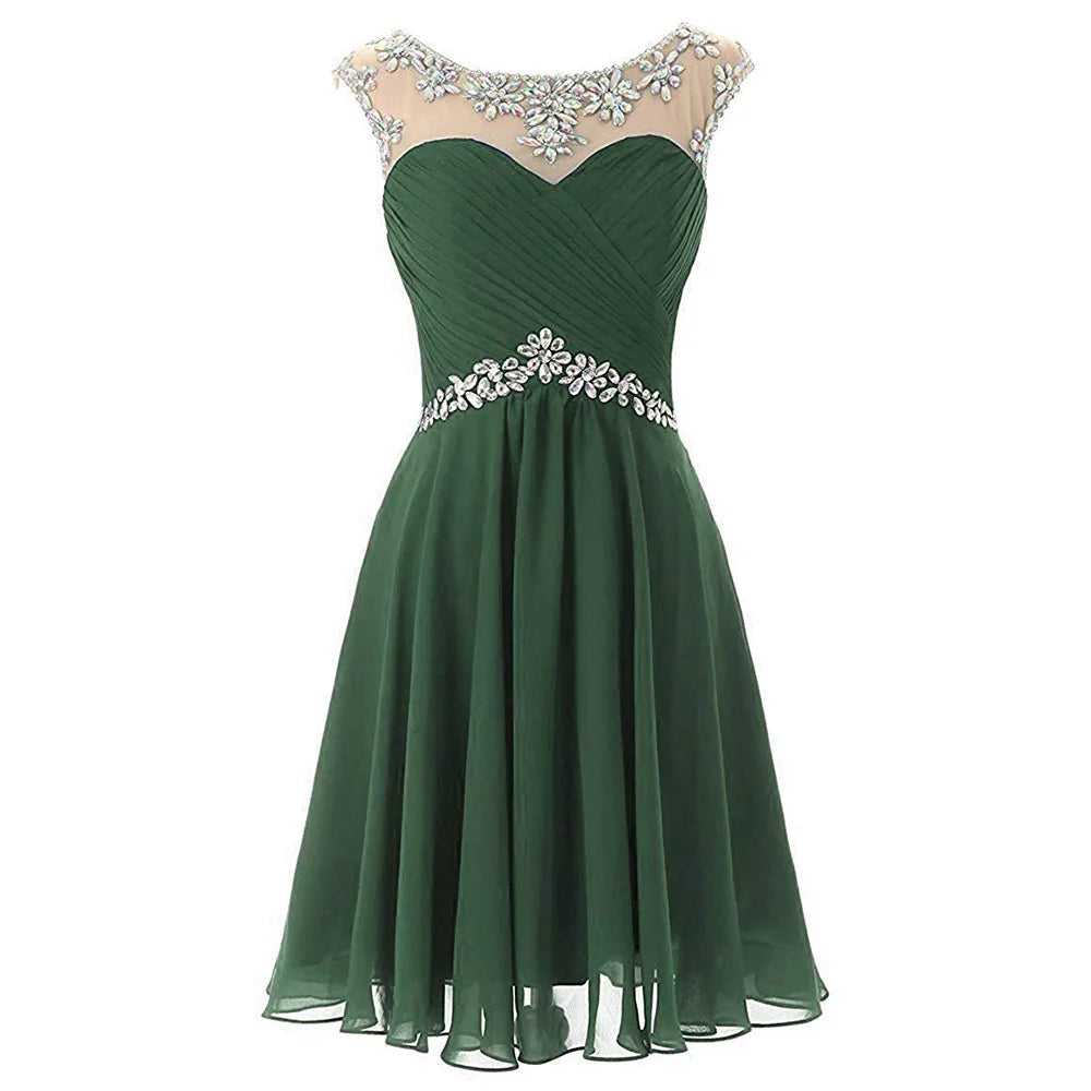 Yellow Chiffon Beaded Crystal Cocktail / Homecoming Dresses