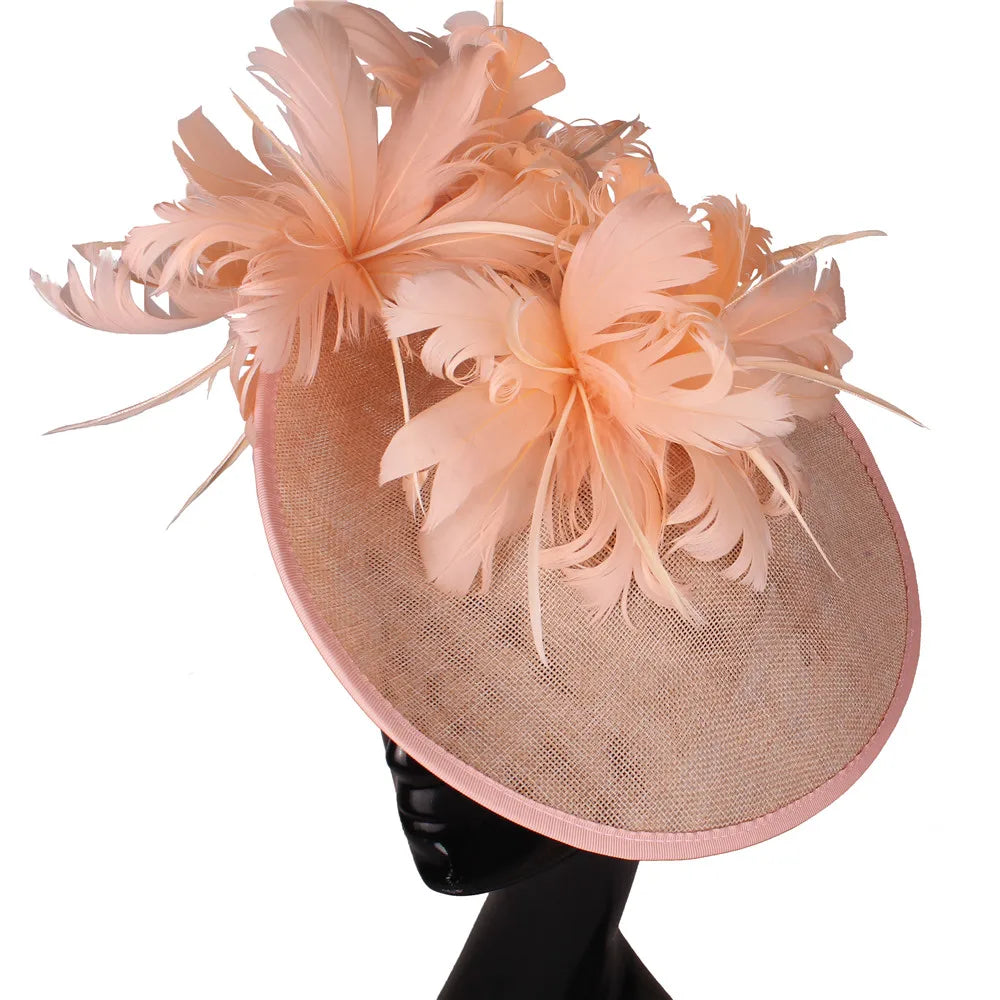Elegant Floral Feather Fascinator Hat  -  Women's Derby & Wedding Formal Headpiece with Headband